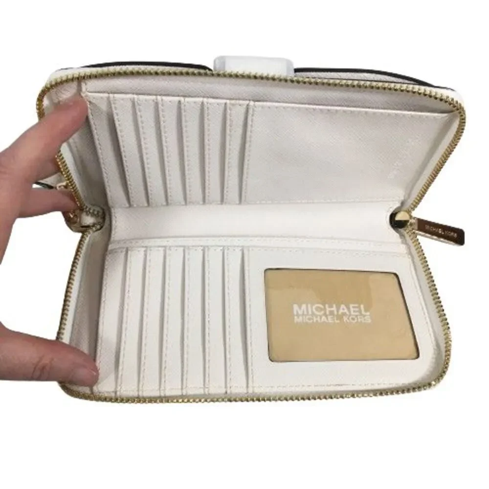 Michael Kors Phone Case Wristlet Wallet Jet Set Travel Leather Zip Optic White